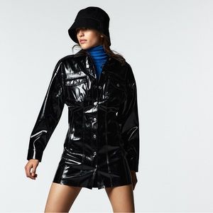 NWT Zara Black Patent Leather Jacket Dress XS